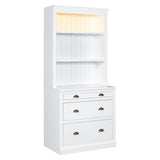 Bookshelf with LED Lighting Bookcase with 3 Drawer and Open Shelves