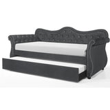 Upholstered Velvet Wood Daybed with Trundle in Gray