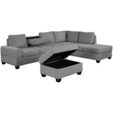 Sectional Sofa with Reversible Chaise, L Shaped  Couch Set with Storage Ottoman and Two Cup Holders for Living Room