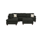 Contemporary 3-pcs Sectional Sofa Ash Black Polyfiber Cushion Sofa Chaise Ottoman Reversible Couch Pillows