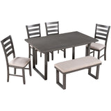 Grey 6-Piece Solid Wood Dining Room Set