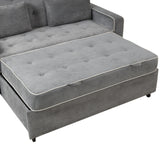 Pull Out Linen Upholstered Sleeper Bed attached two throw pillows, Dual USB Charging Ports