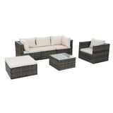 Patio Furniture, Outdoor Furniture, Seasonal PE Wicker Furniture, 6 Set Wicker Furniture With Tempered Glass Coffee Table