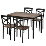 5-Piece Industrial Wooden Dining Set with Metal Frame and 4 Ergonomic Chairs