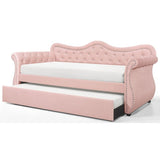 Pink Upholstered Velvet Wood Daybed with Trundle