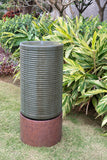 44" Tall Large Modern Cylinder Ribbed Tower Water Fountain With Rustic Basetain