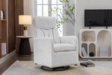 White Fabric Swivel Rocking Chair Gilder Chair With Pocket,White