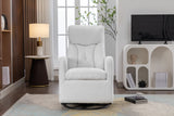 White Fabric Swivel Rocking Chair Gilder Chair With Pocket,White