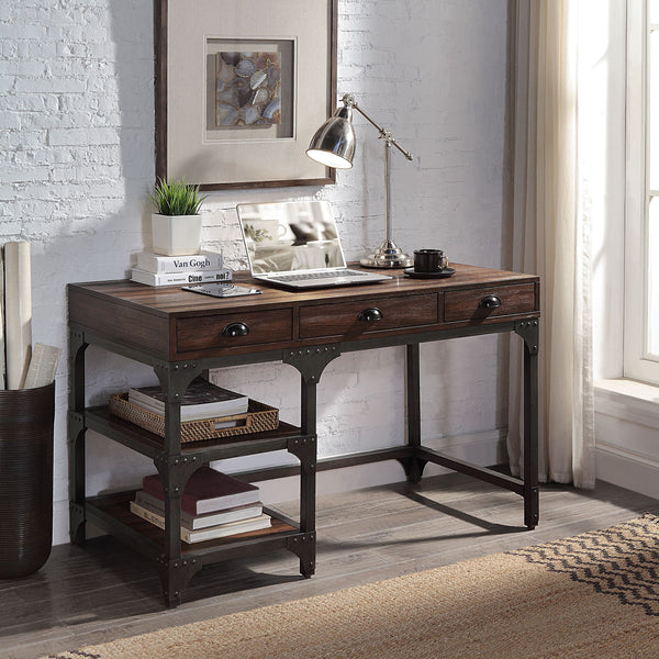 Writing Desk, Espresso Oak Finish & Antique Black