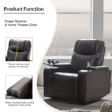 Power Motion Recliner with USB Charging Port and Hidden Arm Storage 2 Cup Holders