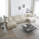 Beige U Shaped Couch with Reversible Chaise, Modular Large U-Shape, Double Extra Ottomans