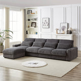 Corduroy Sofa with Cup Holder Super Large L-Shaped Sofa, Movable Footrest, Four Waist Pillows And Four Back Cushion, With USB Port And Type-C Port