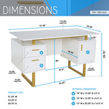 White and Gold Desk for Office with Drawers & Storage