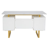 White and Gold Desk for Office with Drawers & Storage