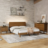 Queen 3 Piece Bedroom Set Mid Century Platform  Bed with Bookshelf