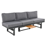 3-Piece Modern Multi-Functional Outdoor Sectional Sofa Set with Height-adjustable Seating and Coffee Table for Patio, Garden and Backyard (Grey)