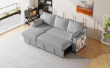 Pull Out Sleeper Sofa L-Shaped Couch Convertible Sofa Bed with Storage Chaise, Storage Racks and USB Ports