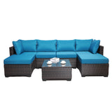 Outdoor Garden Patio Furniture 7-Piece PE Rattan Wicker Cushioned Sofa Sets  and Coffee Table, patio furniture set;outdoor couch;outdoor couch patio furniture;outdoor sofa;patio couch