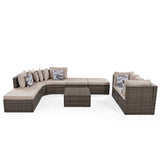 8-piece Outdoor Wicker Sofa Set, Rattan Sofa Lounger, With Colorful Pillows, Conversation Sofa, For Patio, Garden, Deck, Brown Wicker, Beige Cushion