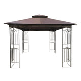 Brown 10x10 Outdoor Patio Gazebo Canopy Tent With Ventilated Double Roof - mesh screen