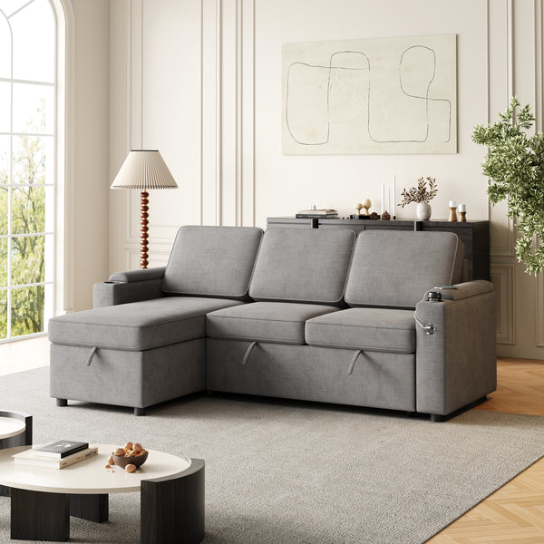 8" Sleeper Sofa, Sofa Bed - 2 in 1 Pull Out Sofa Bed with Storage Sofa, Sofa Sleeper with Pull Out Bed with Charging Port