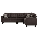 Dark Brown Reversible 4-Piece Sectional Sofa Tufted Detail Textured Fabric