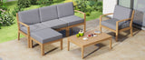 6 Piece Acacia Wood Frame Patio Sectional Sofa Set with Coffee Table and Removable Cushion for Garden Backyard Patio and Poolside(Grey)