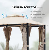 10*10 FT Softtop Metal Gazebo with Mosquito Net&Sunshade Curtains,Sturdy Heavy Duty Double Roof Canopy,Galvanized Steel Design Outdoor Tent,Suitable for Gardens,Patio,Backyard