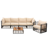 Grand patio 6-Piece Wicker Patio Furniture Set, All-Weather Outdoor Conversation Set Sectional Sofa with Water Resistant Beige Thick Cushions and Coffee Table