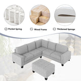 Sectional Corner Sofa L-shape Couch Space Saving with Storage Ottoman & Cup Holders Design for Large Space Dorm Apartment,Light Grey