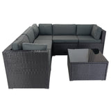 6 Pieces PE Rattan sectional Outdoor Furniture Cushioned  Sofa Set with 3 Storage Under Seat Black Wicker + Dark Grey Cushion