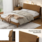 Queen 3 Piece Bedroom Set Mid Century Platform  Bed with Bookshelf