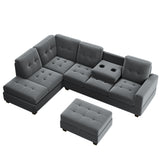 Sectional Sofa with Reversible Chaise Lounge, L-Shaped Couch with Storage Ottoman and Cup Holders