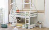 Twin over Twin Low Bunk Bed, House Bed with Ladder