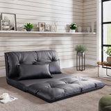 Black Sofa Adjustable Folding Futon Style - Video Gaming Sofa with Two Pillows