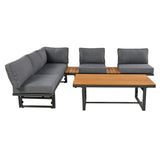 3-Piece Modern Multi-Functional Outdoor Sectional Sofa Set with Height-adjustable Seating and Coffee Table for Patio, Garden and Backyard (Grey)