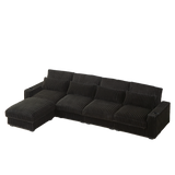 Corduroy with Cup Holder Super Large L-Shaped Sofa, Movable Footrest, Four Waist Pillows And Four Back Cushion, With USB Port