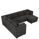 Sectional Sofa Pull out Sofa Bed with Two USB Ports, Two Power Sockets, Three Back Pillows and a Storage Chaise for Living Room, Black