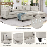 Sectional Sofa with Storage Ottoman, L-Shape Couch with 2 Pillows and Cup Holder,Sectional Sofa with Reversible Chaise for Living Room,Light Gray