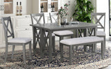 Grey 6-Piece Family Dining Room Set Solid Wood