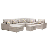 Beige Linen Fabric 8Pc Reversible Sectional Sofa