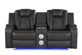 Benz LED & Power Recliner 3 PC Made With Faux Leather in Black