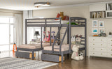 Grey Full over Twin & Twin Bunk Bed,Triple Bunk Bed with Drawers