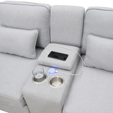 Upholstered Sofa with Console, 2 Cupholders and 2 USB Ports Wired or Wirelessly Charged, Modern Linen Fabric Couches with 4 Pillows