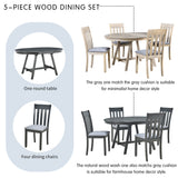 5-Piece Wood Dining Table Set Round Extendable Dining Table with 4 Dining Chairs