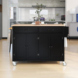 Black Kitchen Island Cart with Solid Wood Top