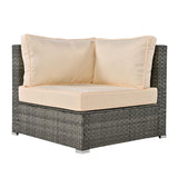 6 Piece Outdoor Conversation Set All Weather Wicker Sectional Sofa with Ottoman and Cushions and Small Trays