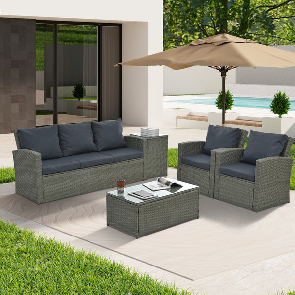 Patio Furniture, Outdoor Furniture, Seasonal PE Wicker Furniture,5 Set Wicker Furniture With Tempered Glass Table Top