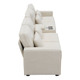 Upholstered Sofa with Console, 2 Cupholders and 2 USB Ports