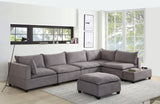 Light Gray Fabric 7 Piece Modular Sectional Sofa with Ottoman and USB Storage Console Table